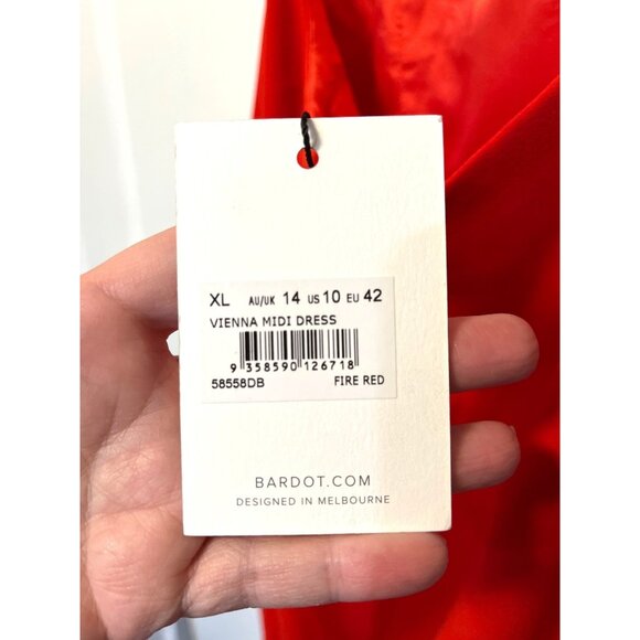 Bardot Vienna Fire Red Midi Dress Size 10 With Cutout Detail Adjustable Straps - Picture 5 of 10